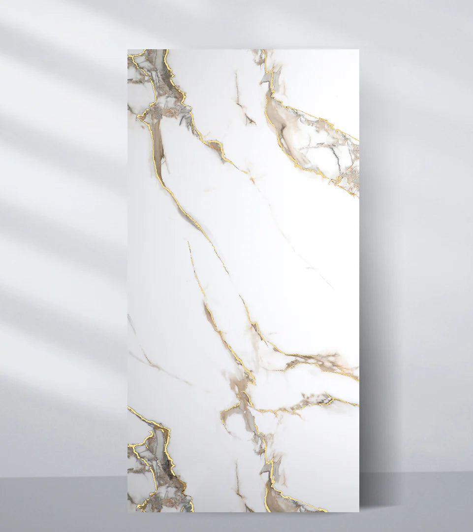 Gloss Sintered Stone Panel - White Marble
