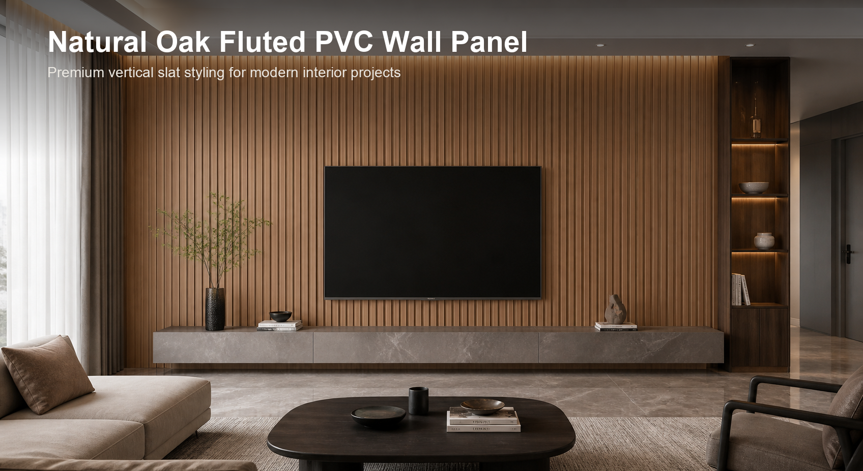 Natural oak PVC fluted wall panel interior application